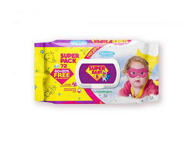 Вологі серветки для рук SuperPack ромашка та алоє, 72 ш ТМ Super Baby FG