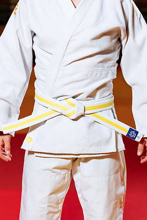 Пояс для кімоно дзюдо Judo Belt Kintayo Yuko White Yellow біло-жовтий довжина 240 см зріст 150 см, фото 3