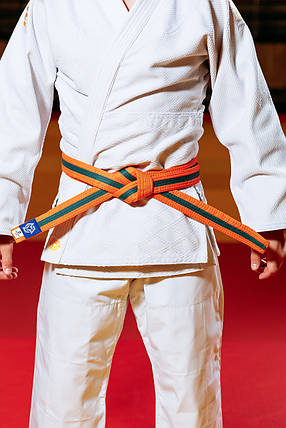 Пояс для кімоно дзюдо Judo Belt Kintayo Yuko Orange Green оранжево-зелений довжина 280 см зріст 180 см, фото 3
