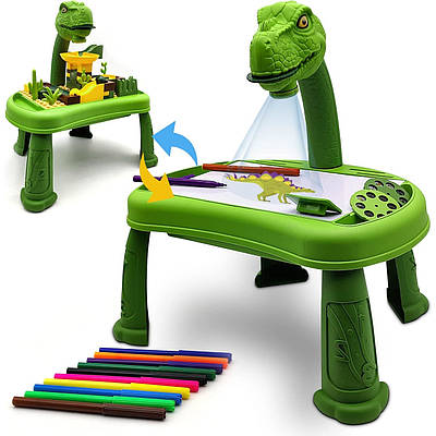 Дитячий столик з проєктором динозавр 3 диски Дошка для малювання фломастери конструктор гра з кульками альбом