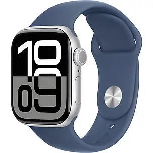 Apple Watch Series 10 GPS 42mm Silver Aluminum Case with Denim Sport Band M/L MWWC3, фото 1
