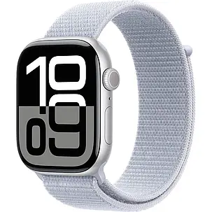 Apple Watch Series 10 GPS 46mm Silver Aluminum Case with Blue Cloud Sport Loop MWWN3, фото 1