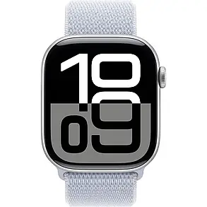 Apple Watch Series 10 GPS 46mm Silver Aluminum Case with Blue Cloud Sport Loop MWWN3, фото 3