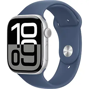 Apple Watch Series 10 GPS 46mm Silver Aluminum Case with Denim Sport Band M/L MWWM3, фото 1