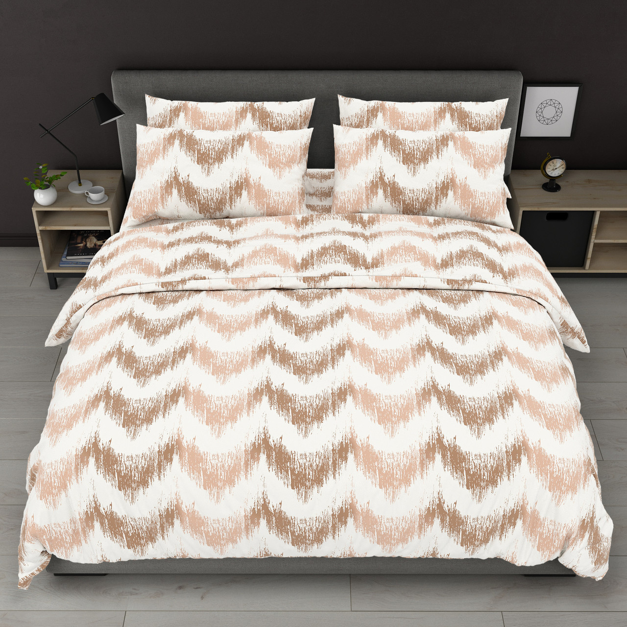 Простирадло 150х220 (Бязь) | Полуторне простирадло від виробника "Королева Ночі" | Бронзові смуги на світлому, фото 1