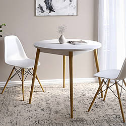 Сучасний круглий білий обідній кухонний стіл 90 см для кухні їдальні в скандинавському стилі ЛДСП Маямі-1
