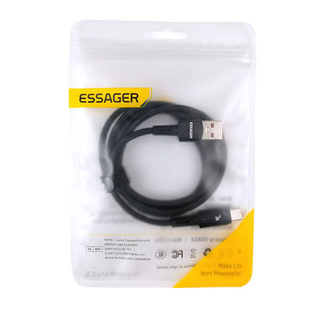 Кабель USB - Type-C ESSAGER 7A 1м LED чорний, фото 1