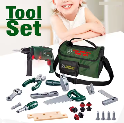 Іграшковий набір 27 дитячих будівельних інструментів дриль підсвітка молоток ключ пила плоскогубці болти сумка