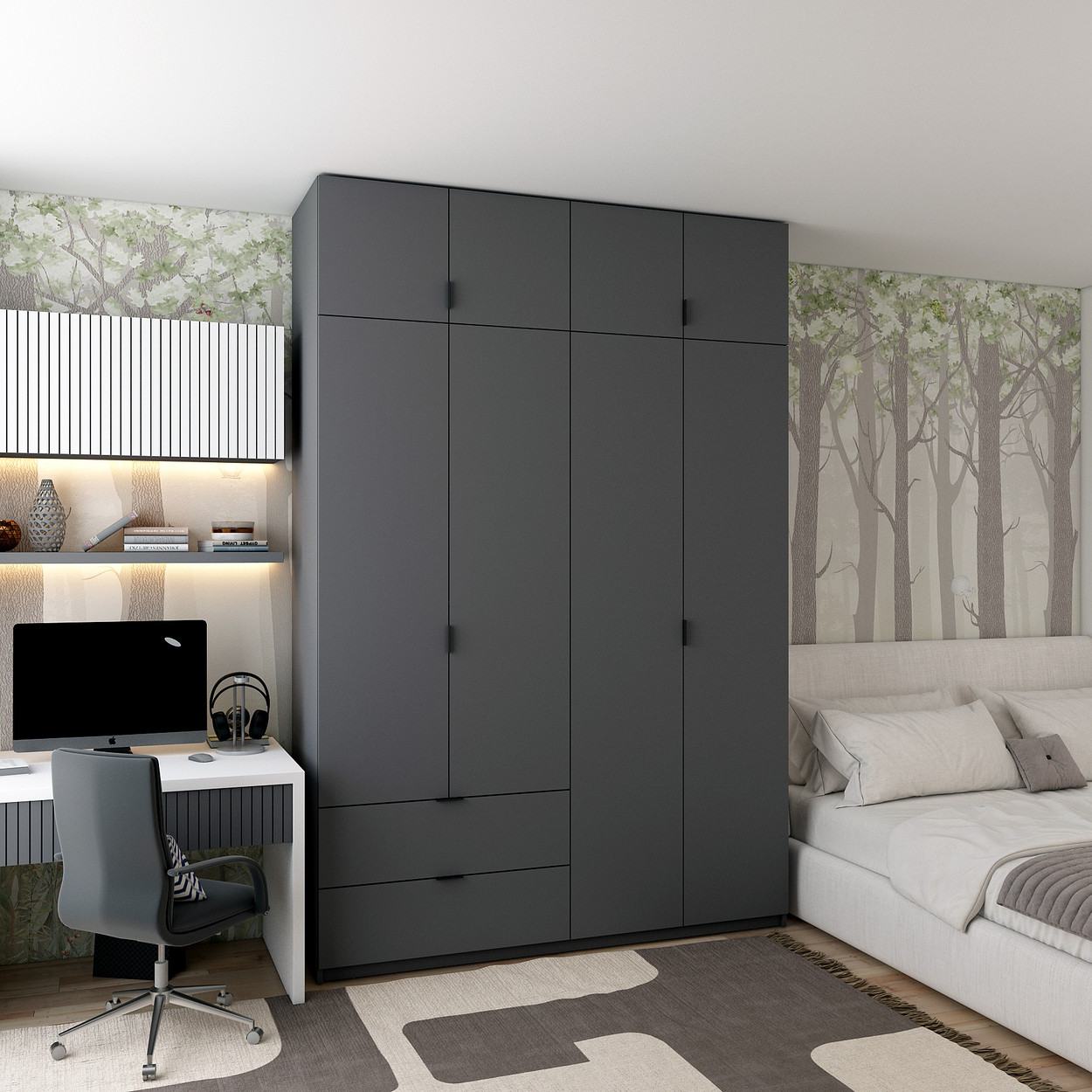 Шафа двостулкова чотиридверна для одягу 160 см, шафа з ящиками та антресолю спальню Лукас Doros, фото 1