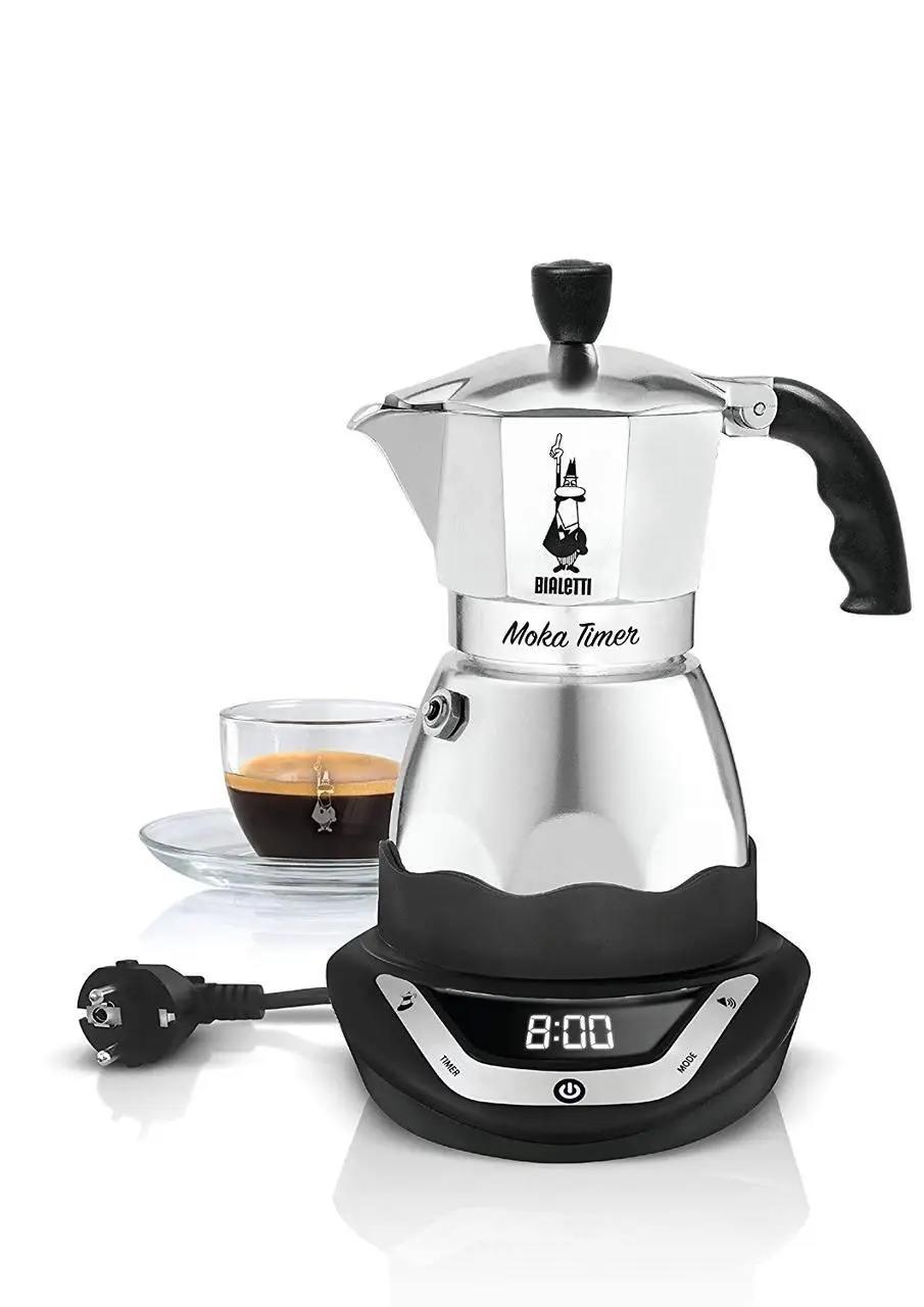 Електрична гейзерна кавоварка Bialetti Moka Easy Timer на три порції, 130 мл, для приготування кави, з автовідключенням, домашня