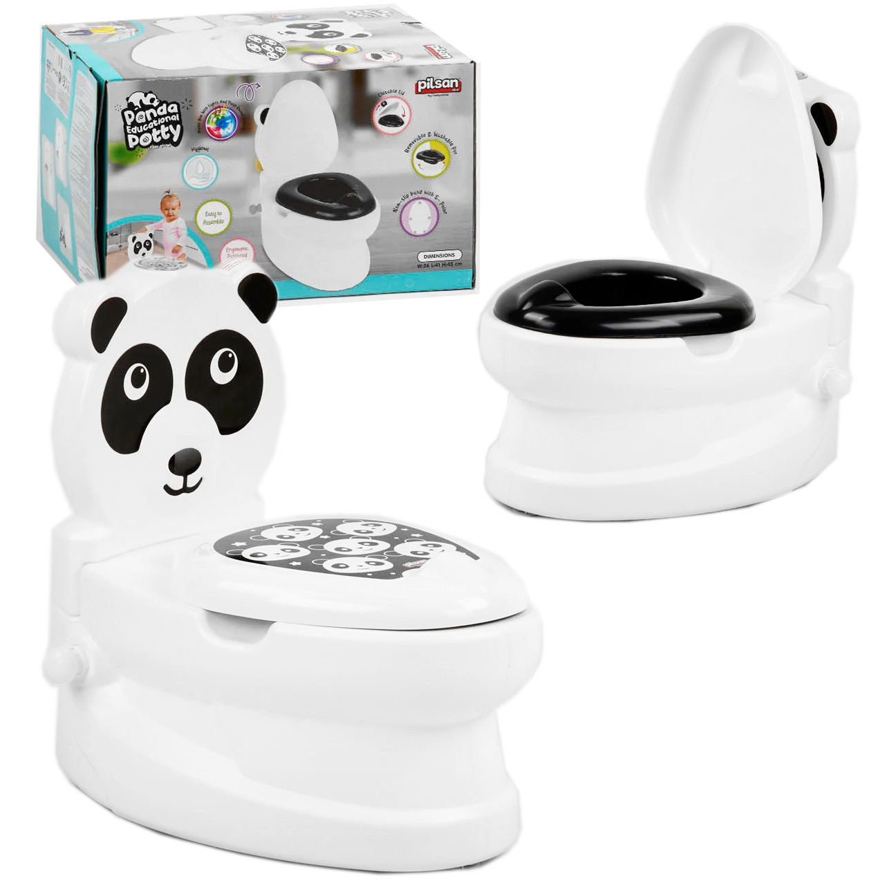 Горщик музичний Pilsan Панда спинка знімний горщик тримач для паперу звуки води підсвічування кнопки до 25кг 39*37,5*24см (07-561), фото 1