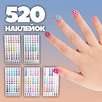 Дитячі наклейки для манікюру нігтів (520 наліпок для дизайну нейл-арту), рож. футляр