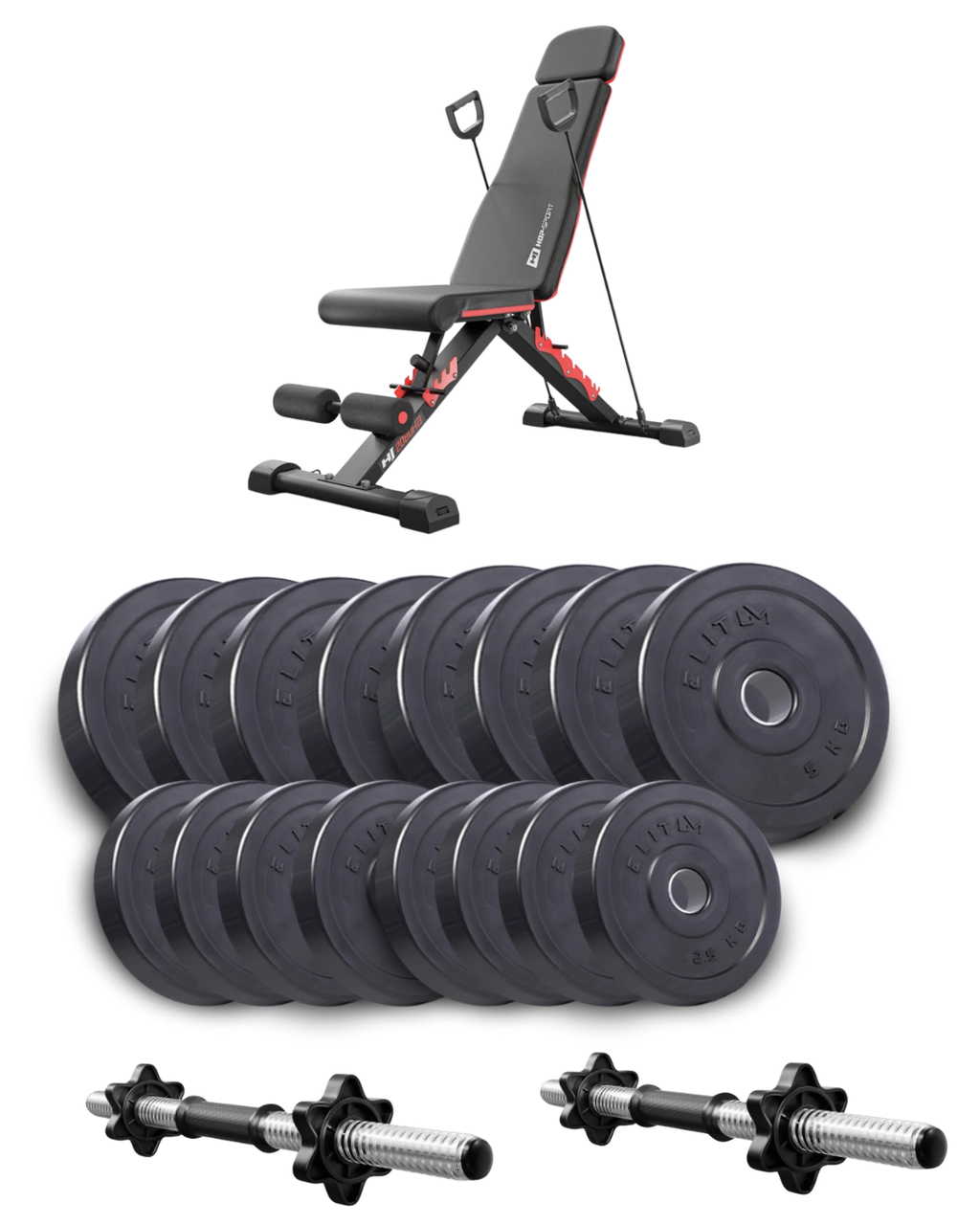 Набір Elitum Titan гантелі 2х31кг із лавкою Hop-Sport HS-2080 HB