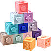 Сенсорні іграшки Кубики Монтессорі Розвиваючі тактильні кубики в сумці геометричні фігури знаки 12 штук, фото 9