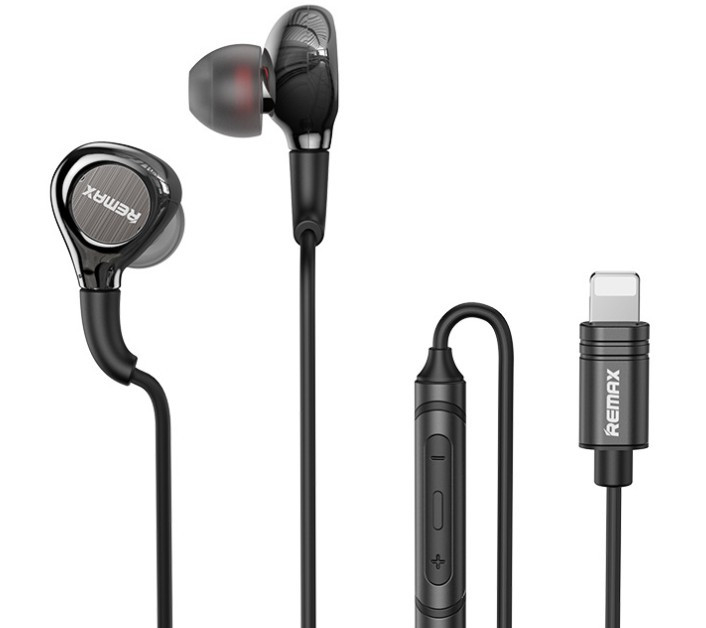 Навушники REAMX RM-655i Lightning Metal Wired Earphone for Music & Call чорні, фото 1