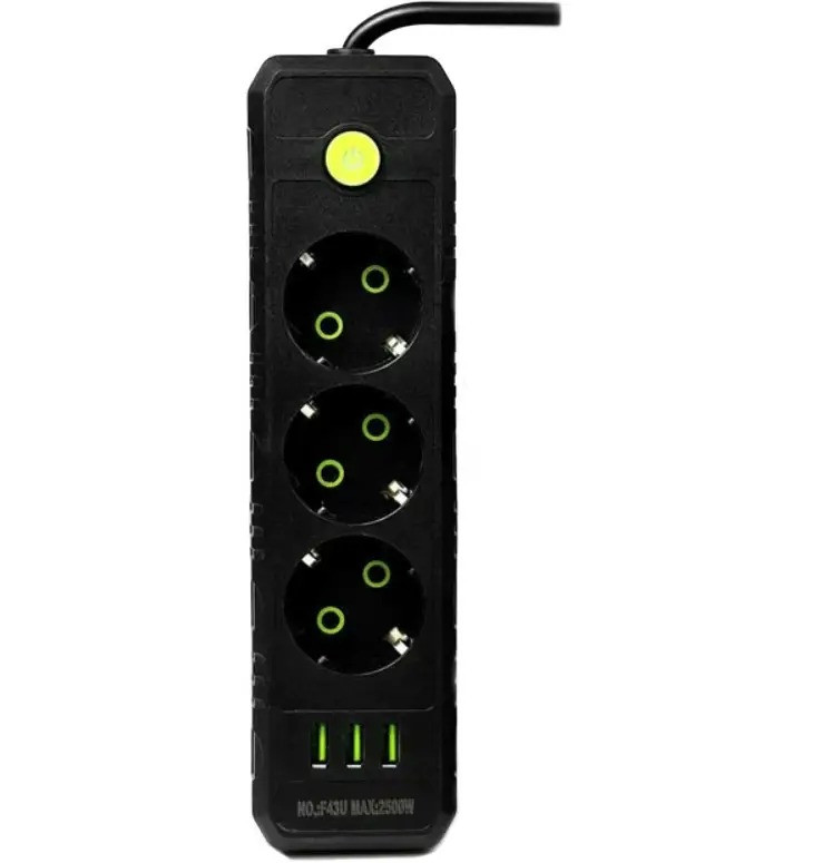 Подовжувач з USB 4 м 3 розетки 3 usb UA Power F43U чорний