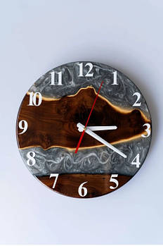 Унікальний настінний годинник ручної роботи на подарунок з дерева та епоксидної смоли "Часовий Баланс" 30 см