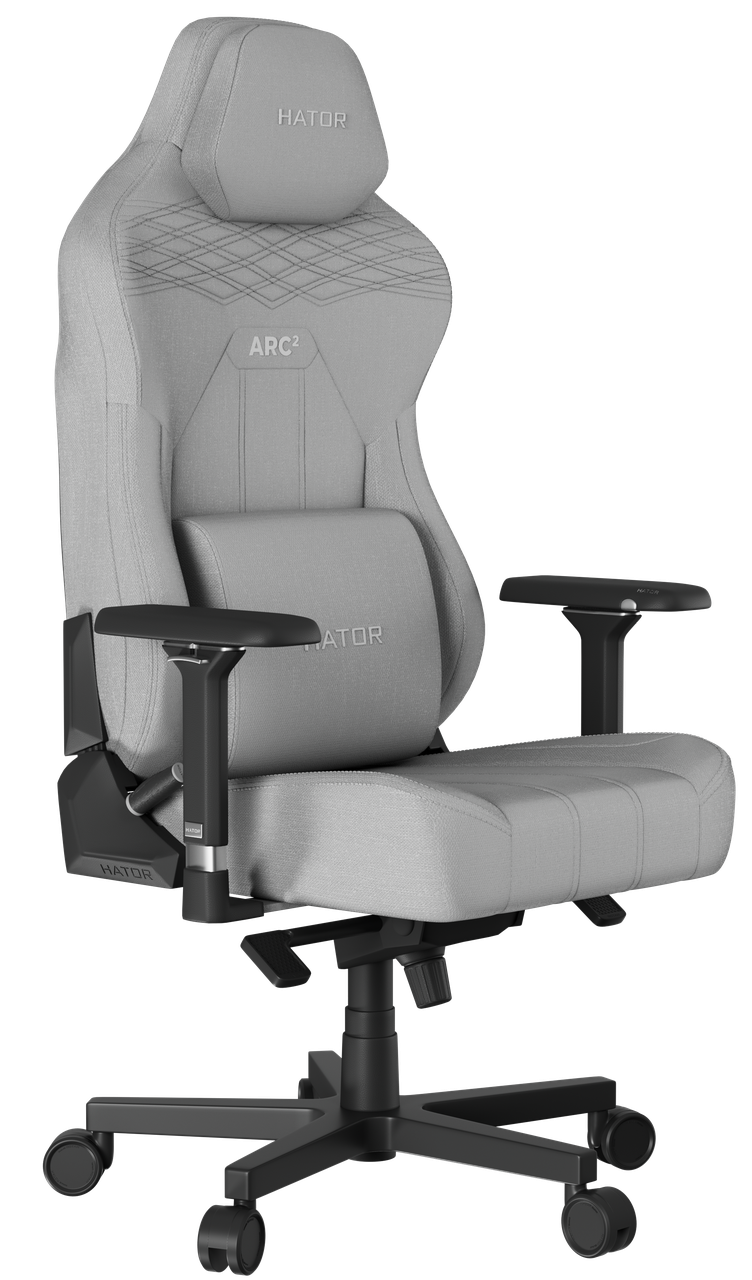 Зручне ігрове крісло для геймерів сіре Hator Arc 2 XL Fabric Grey з регульованою спинкою й подушками, фото 1