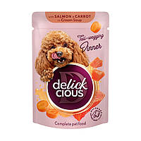 Корм вологий Delickcious для дорослих собак Смужки з лососем та морквою в крем-супі 85 г