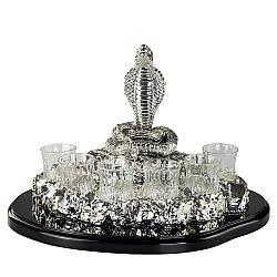 Набір для віскі Змія-2025 на дерев'яній підставці, 6 склянок, срібло