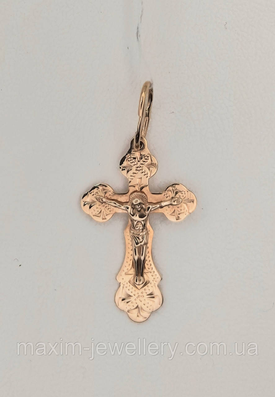 Хрест з розп'яттям в червоному золоті, фото 1