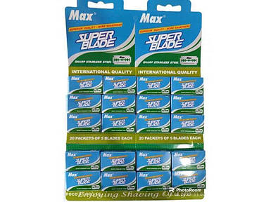 Леза для гоління 100шт Max (1 планшет/20 пач *5лез) ТМ SUPER BLADE FG