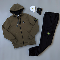 Костюм Мужской Стон Айленд Зимний Спортивный Комплект Зоп Худи Хаки Черные Брюки Утепленный Stone Island
