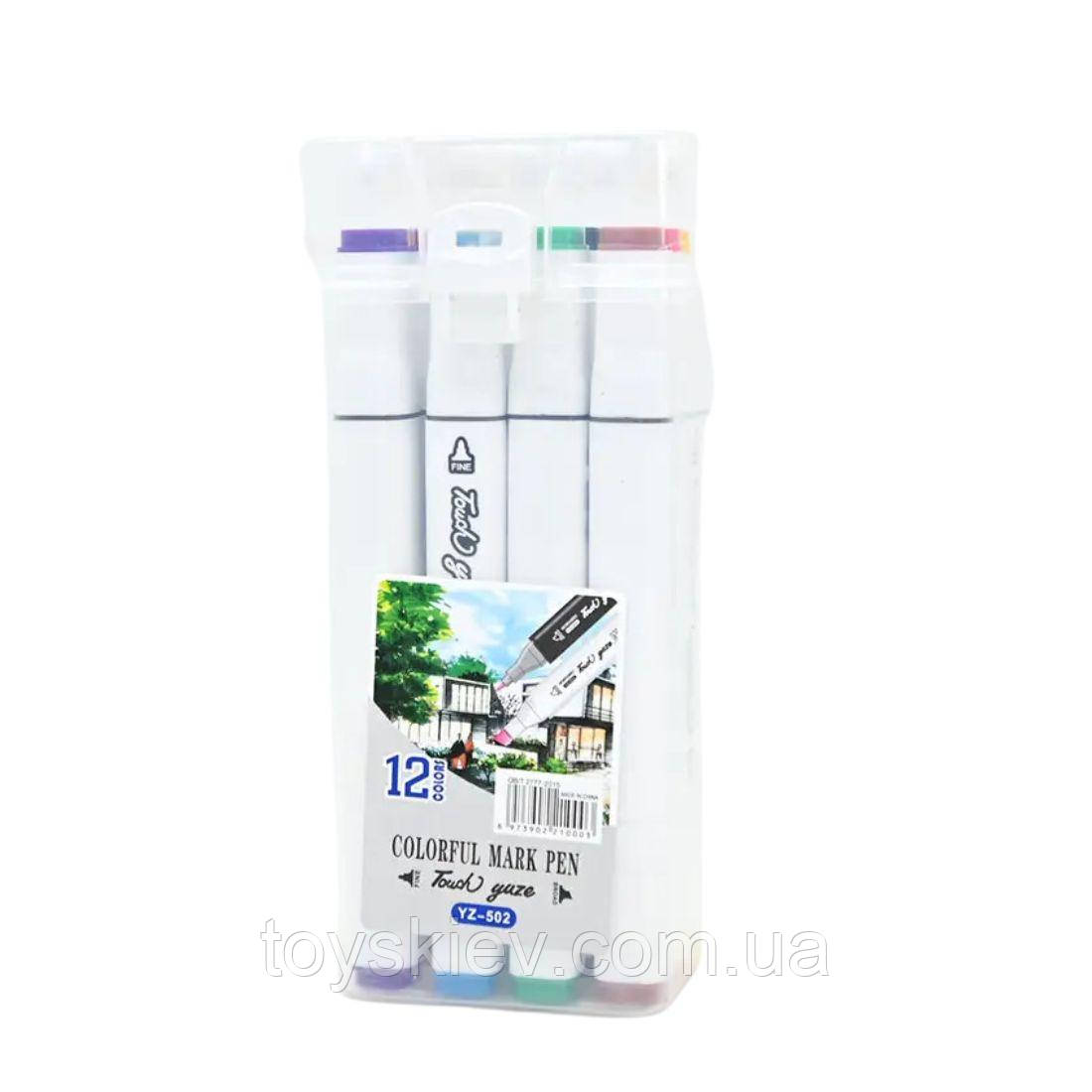 502 YZ Фломастери-маркери 12 кольорів, двобічні, фото 1