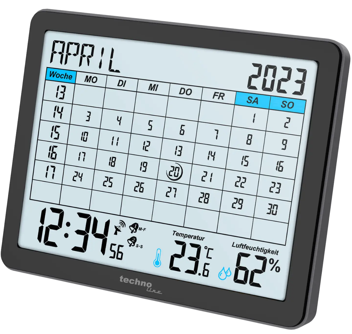 Електронний годинник-календар Technoline WT2600 Black | Радіоконтроль DCF77 | Термометр, Гігрометр, Будильник