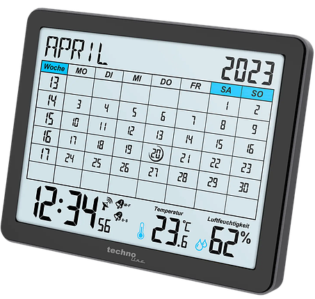 Електронний годинник-календар Technoline WT2600 Black | Радіоконтроль DCF77 | Термометр, Гігрометр, Будильник, фото 1