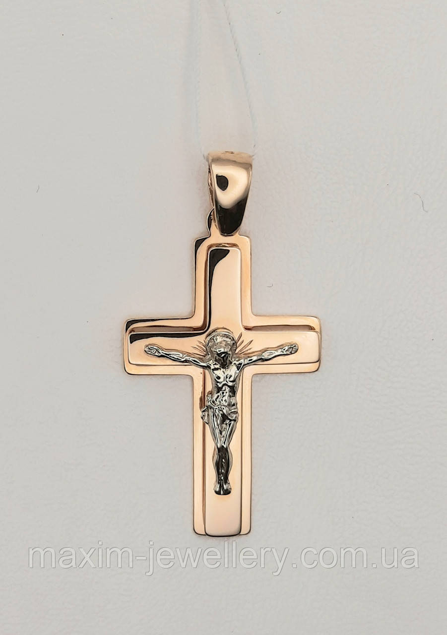 Хрест з розп'яттям в червоному золоті, фото 1