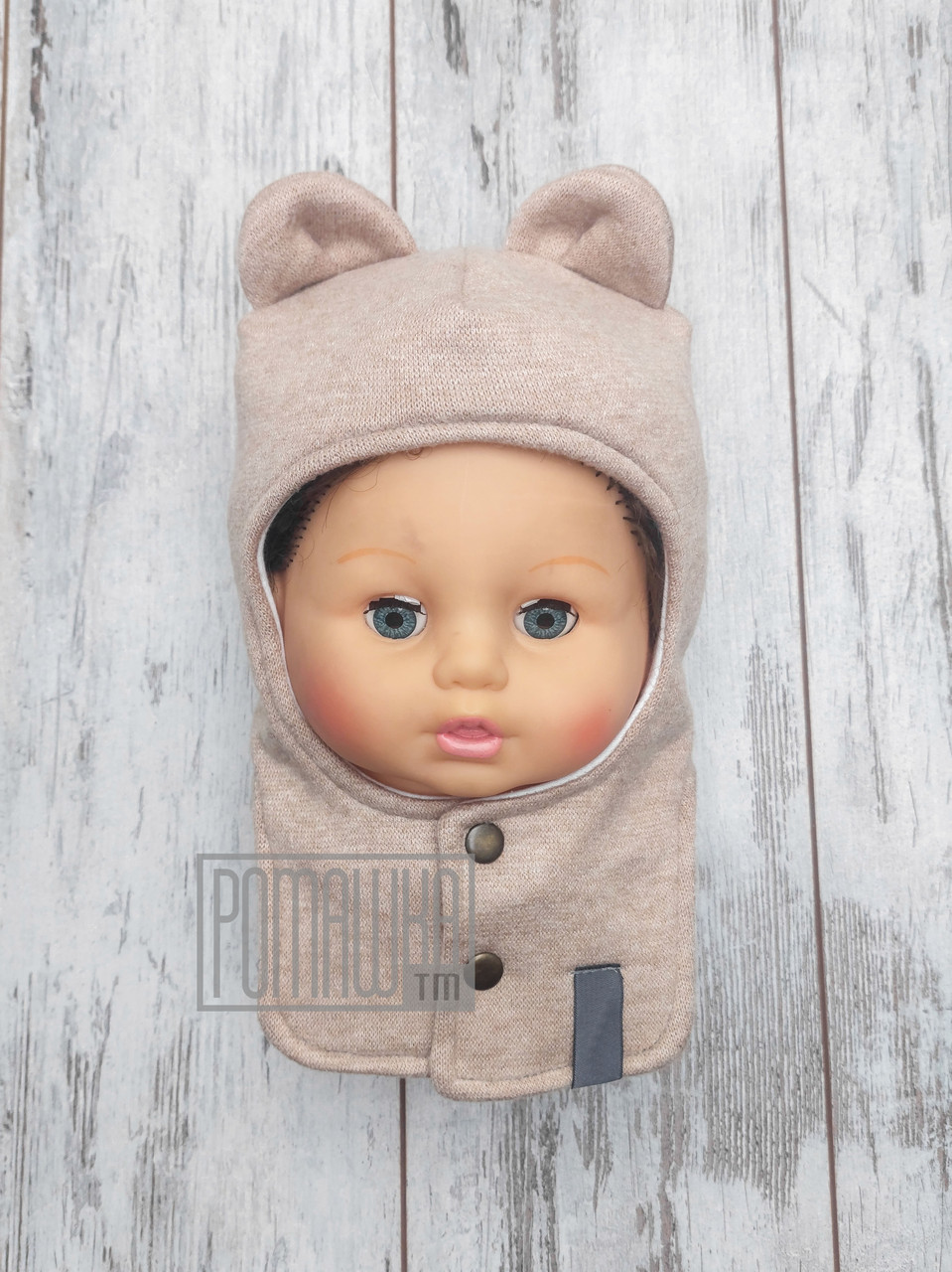 Зимова тепла шапка-шолом для новонародженої дівчинки на виписку з вушками утеплна флісом 38 см Рожева (7570РЗВ38)