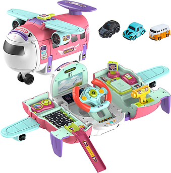 Ігровий набір - автотренажер "Літак", симуляція водіння, 2в1, кермо, світло, звук, рожевий, T903A