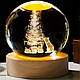Дитячий нічник кришталеву кулю кіт з ялинкою на деревяні підставки, фото 2
