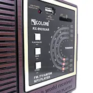 Радіоприймач на акумуляторі та батарейках з ремінцем Golon RX-9933UAR USB SD Card Коричневий, фото 6