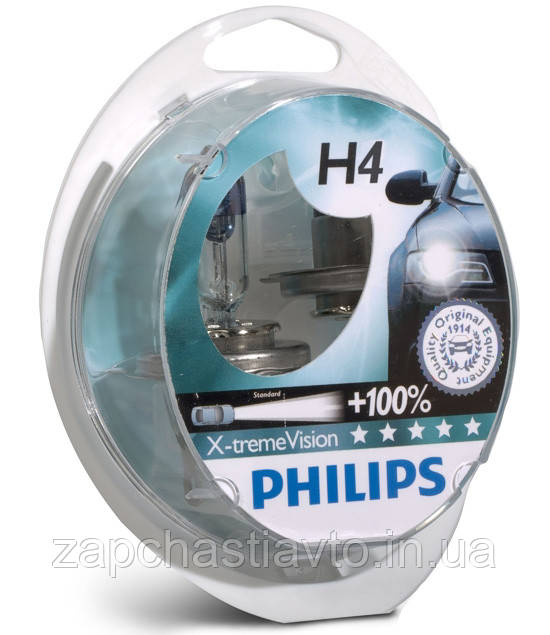Автолампи H4 12V 60/55W Philips +100% X-tremeVision (P43) (к-кт 2шт)
