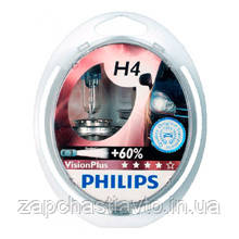 Автолампи H4 12V 60/55W Philips +60% VisionPlus (P43) (к-кт 2шт)