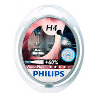 Автолампи H4 12V 60/55W Philips +60% VisionPlus (P43) (к-кт 2шт)