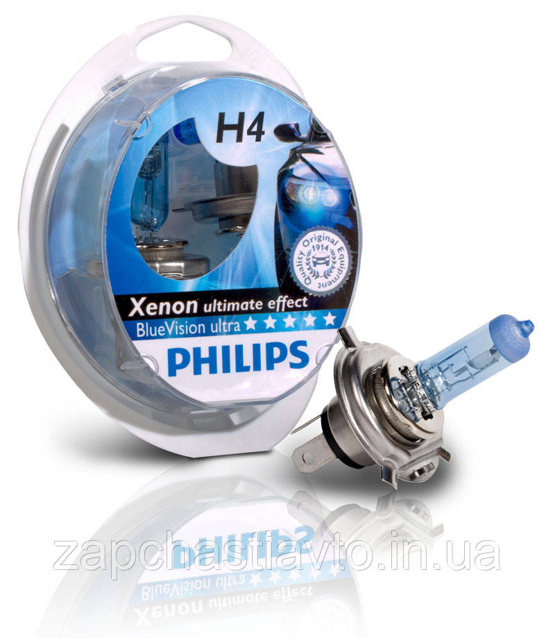 Автолампи H4 12V 60/55W Philips BlueVision ultra (P43) (к-кт 2шт)