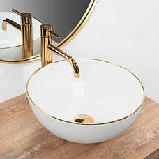 Умивальник (раковина) REA STELLA WHITE GOLD EDGE білий накладний, фото 3