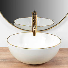 Умивальник (раковина) REA STELLA WHITE GOLD EDGE білий накладний, фото 4