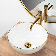 Умивальник (раковина) REA STELLA WHITE GOLD EDGE білий накладний, фото 5