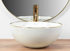 Умивальник (раковина) REA STELLA WHITE GOLD EDGE білий накладний, фото 6
