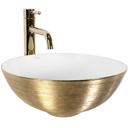 Умивальник (раковина) REA STELLA BRUSHED GOLD WHITE накладний, фото 1