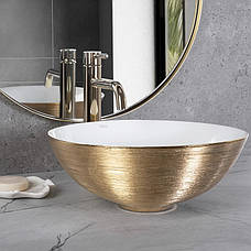 Умивальник (раковина) REA STELLA BRUSHED GOLD WHITE накладний, фото 3