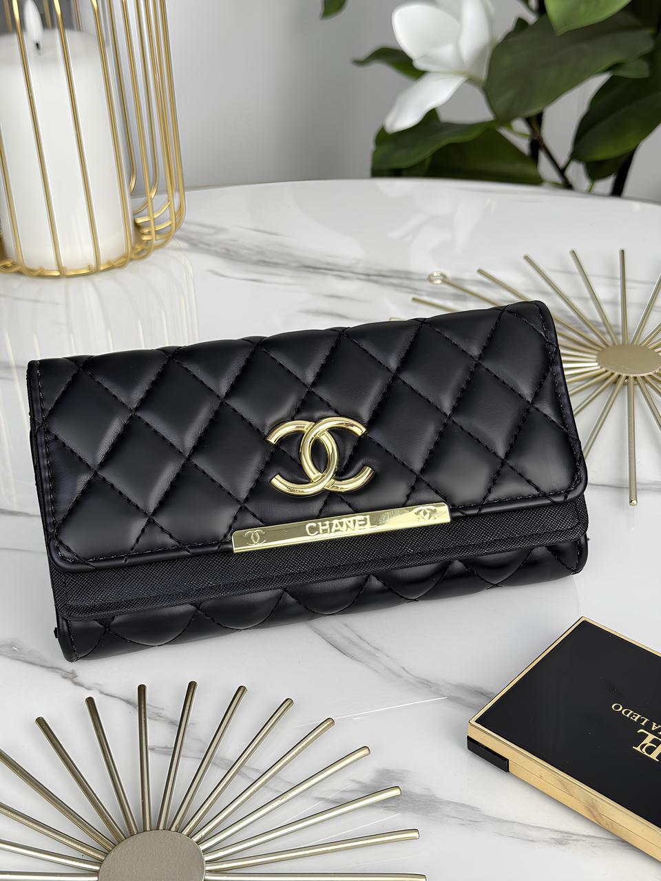 Гаманець жіночий Chanel великий подвійний Шанель чорний на багато відділень, фото 1