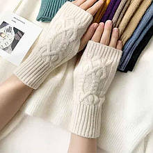 Рукавички-мітенки жіночі в'язані білі без пальців розмір M