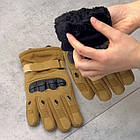 Зимові тактичні рукавиці Touchscreen утеплені Хутром, вставки на кісточках Койот, фото 2