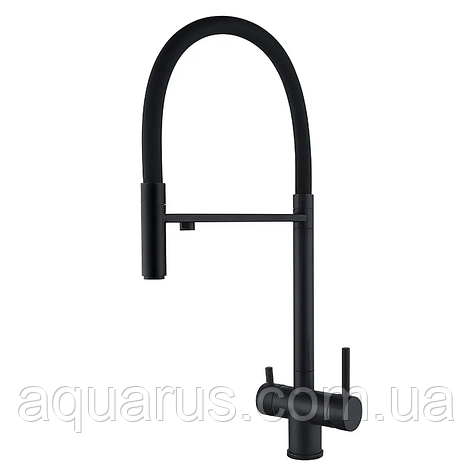 Кухонний змішувач на дві води з силіконовим виливом ZERIX KIT-021 BLACK REFL.BLACK (нерж. сталь) (ZX4862), фото 1