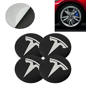 Набір центральних ковпачків заглушок з логотипом на колісний диск для Tesla Black/Silver
